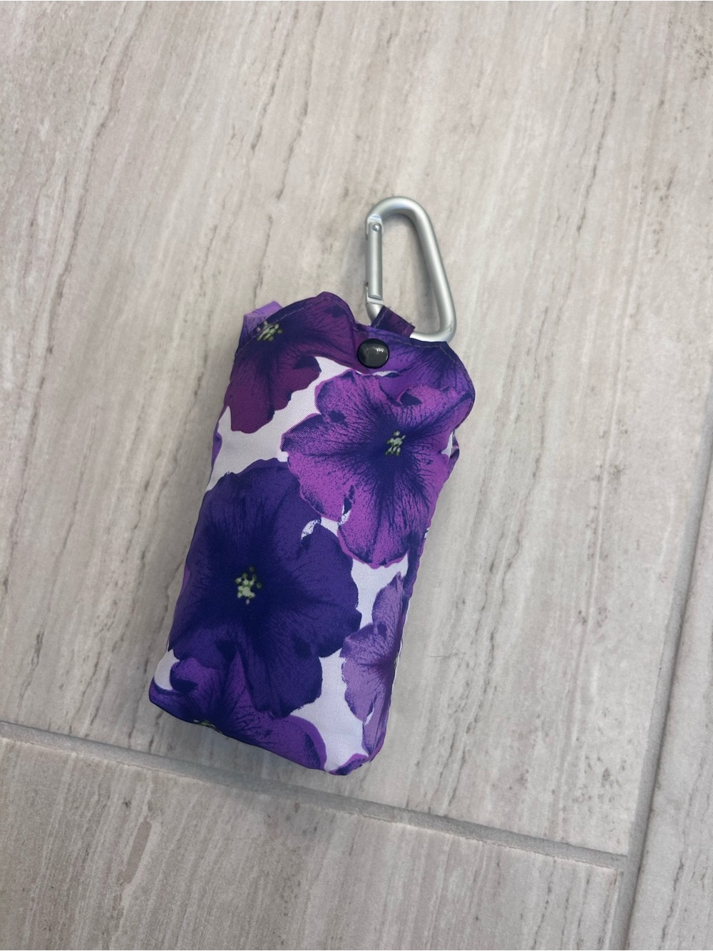 Purple Floral Foldable Tote Bag with Matching Pouch - Picture 4 of 4